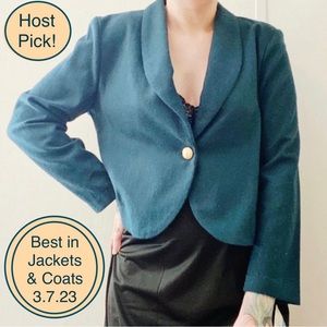🎉HP! Deadstock Vintage NWT 80s Teal Crop Style Blazer